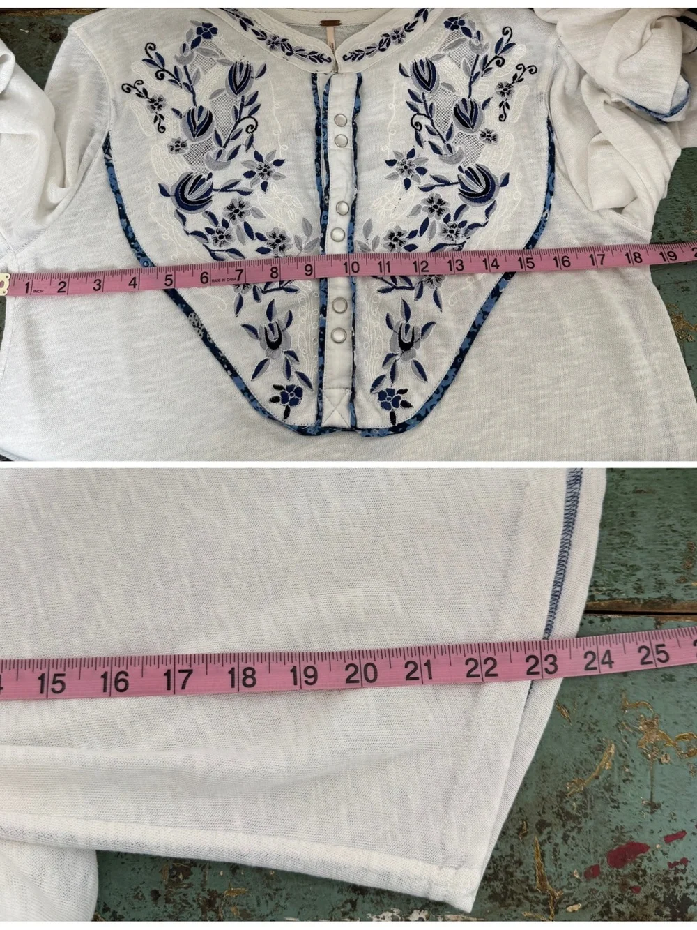 Free People Sundance Kid Henley Floral Embroidered Blouse Pearl Snap S Western